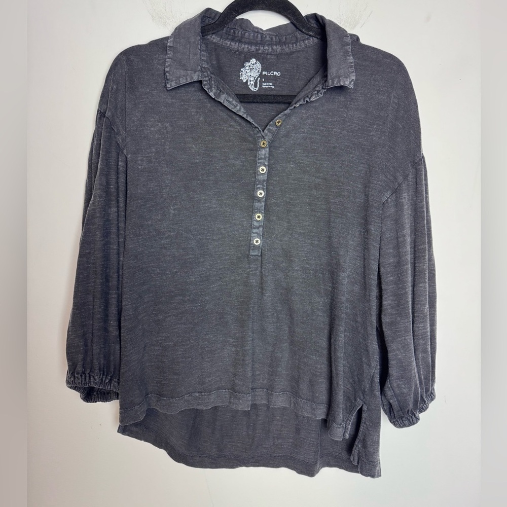 Pilcro Button Balloon Sleeve Collared Shirt